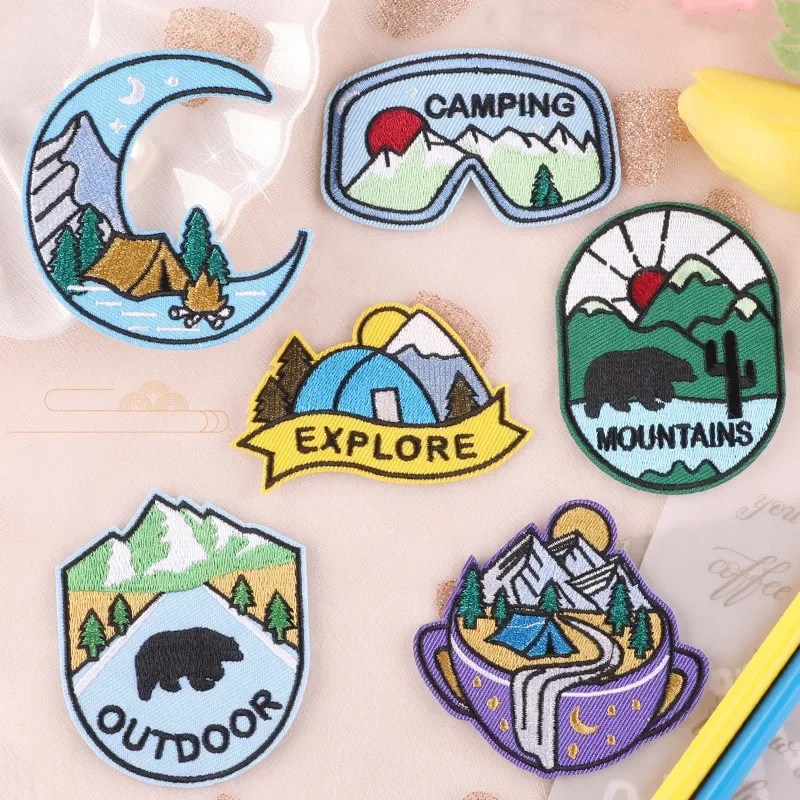 Embroidered Badge Patches for Clothing, Camping Sunglasses, Boy Scout Tent, Mountain Outdoor Accessories, Iron on Bag Suitcase