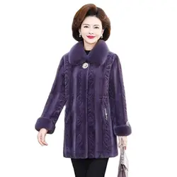 Fashion Loose Comfortablemink Velvet Coat Temperament Long Autumn Winter Middle-aged And Elderly Women Warm Woolen Coat