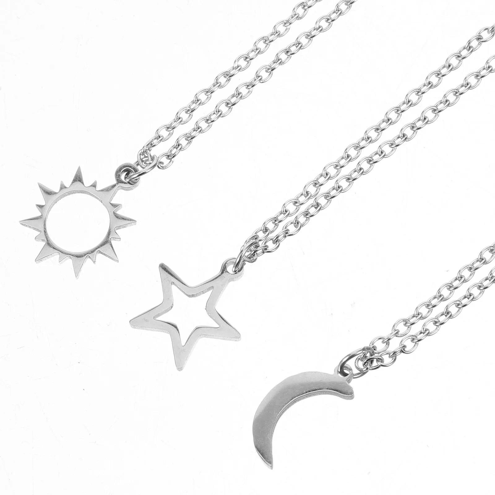 3Pcs Sun Moon Star Clavicle Chain Necklace Set Skin Friendly Stainless Steel Jewelry for Dress T Shirt Skirt Outfit Stylish Gift