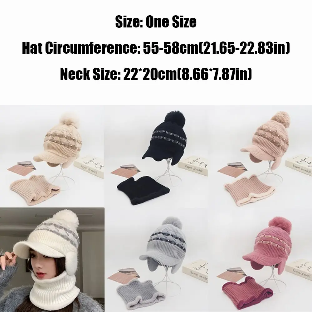 Cold-proof Beanie Hat Scarf Set Windproof Duck Bill Woolen Hat Beanies Caps Thicken Plus Velvet Scarf Warm Knit Hat