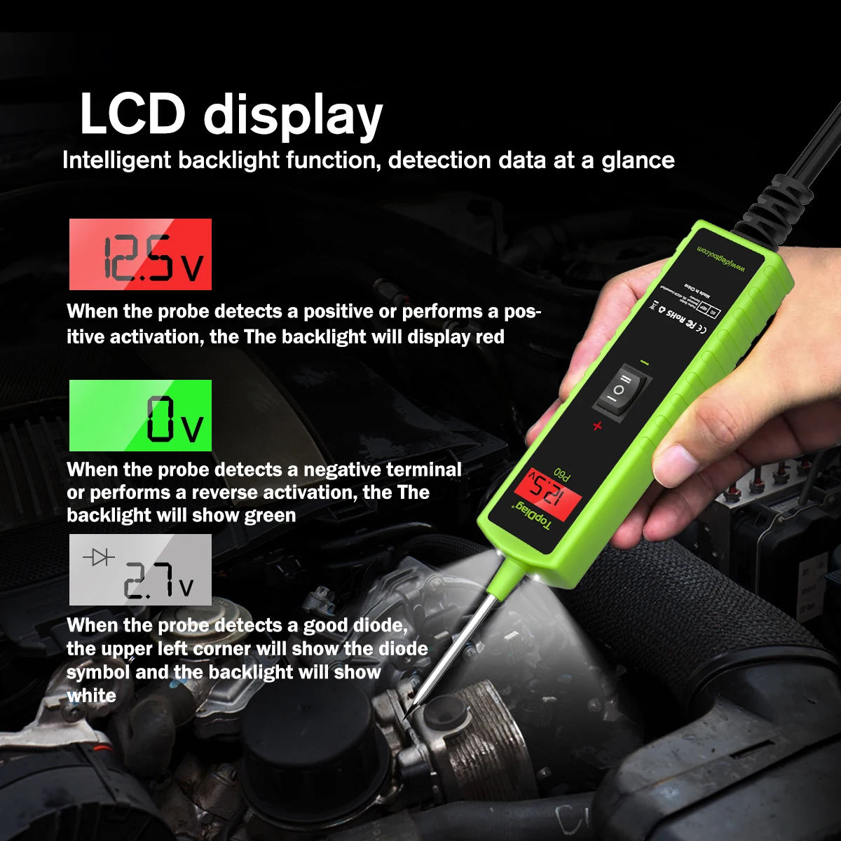 TopDiag P60 Car Electrical System Short Tester 6-30V DC with Function Flashlight Component Activation Automotive Circuit Tester