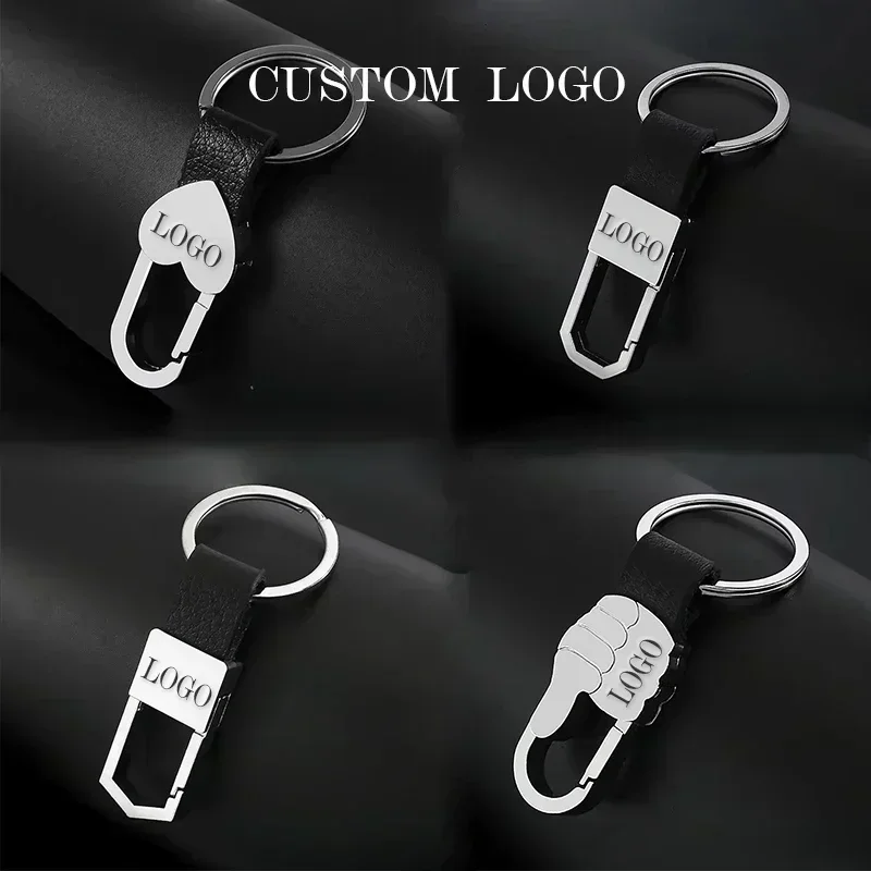 

Custom Logo Name Commercial Affairs Keychain Buckle Men Car Moto Genuine Leather Key Ring Chains Men Waist Personalized Gift