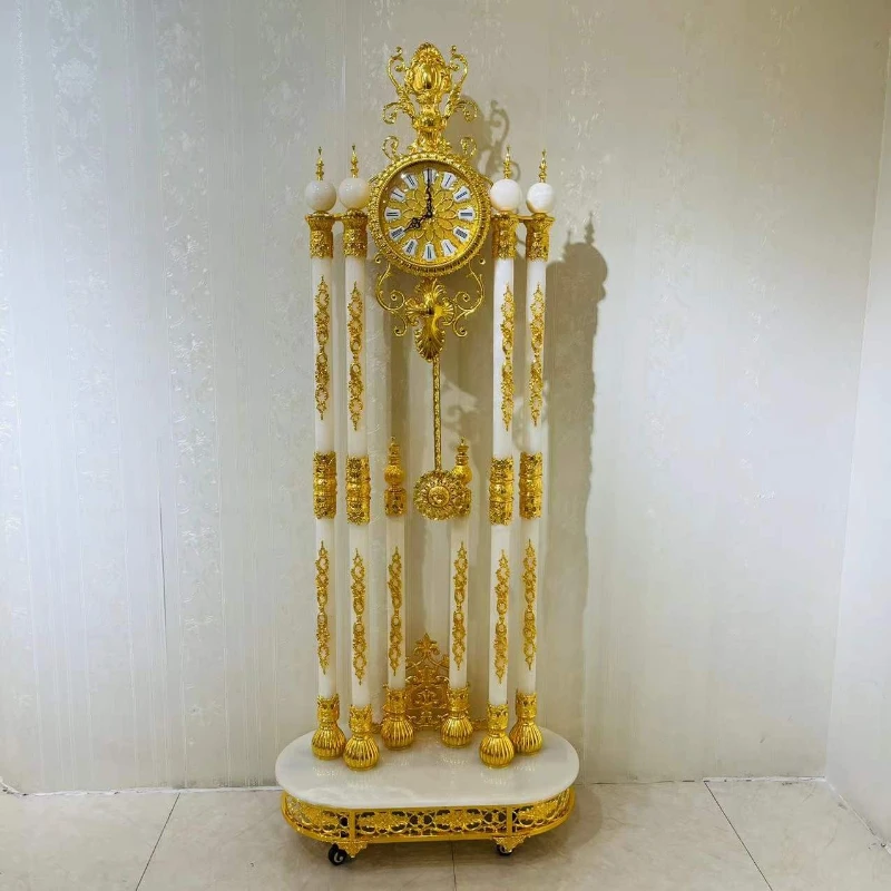 

Antique Style Vintage Clock Full Copper Floor Standing Natural Jade Clock