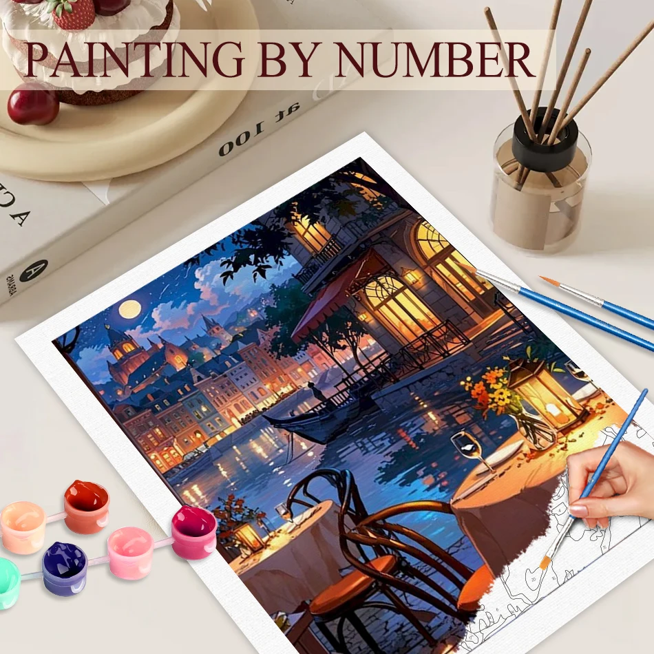 

Night View Paint By Numbers For Adults Drawing Kit Landscape Canvas for Painting Kits Frameless Paint With Numbers