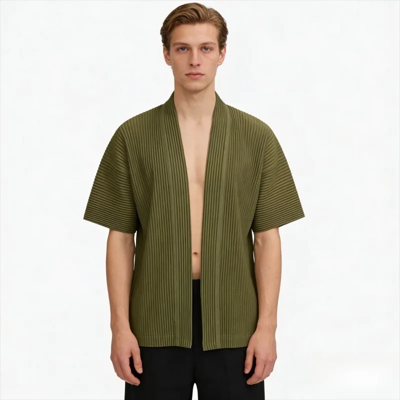 

Japan Pleated Short-sleeved Dojo Men's Miyake 2026 New Jacket Loose Large Size Five-minute Sleeve Jacket Simple Clothing Coat