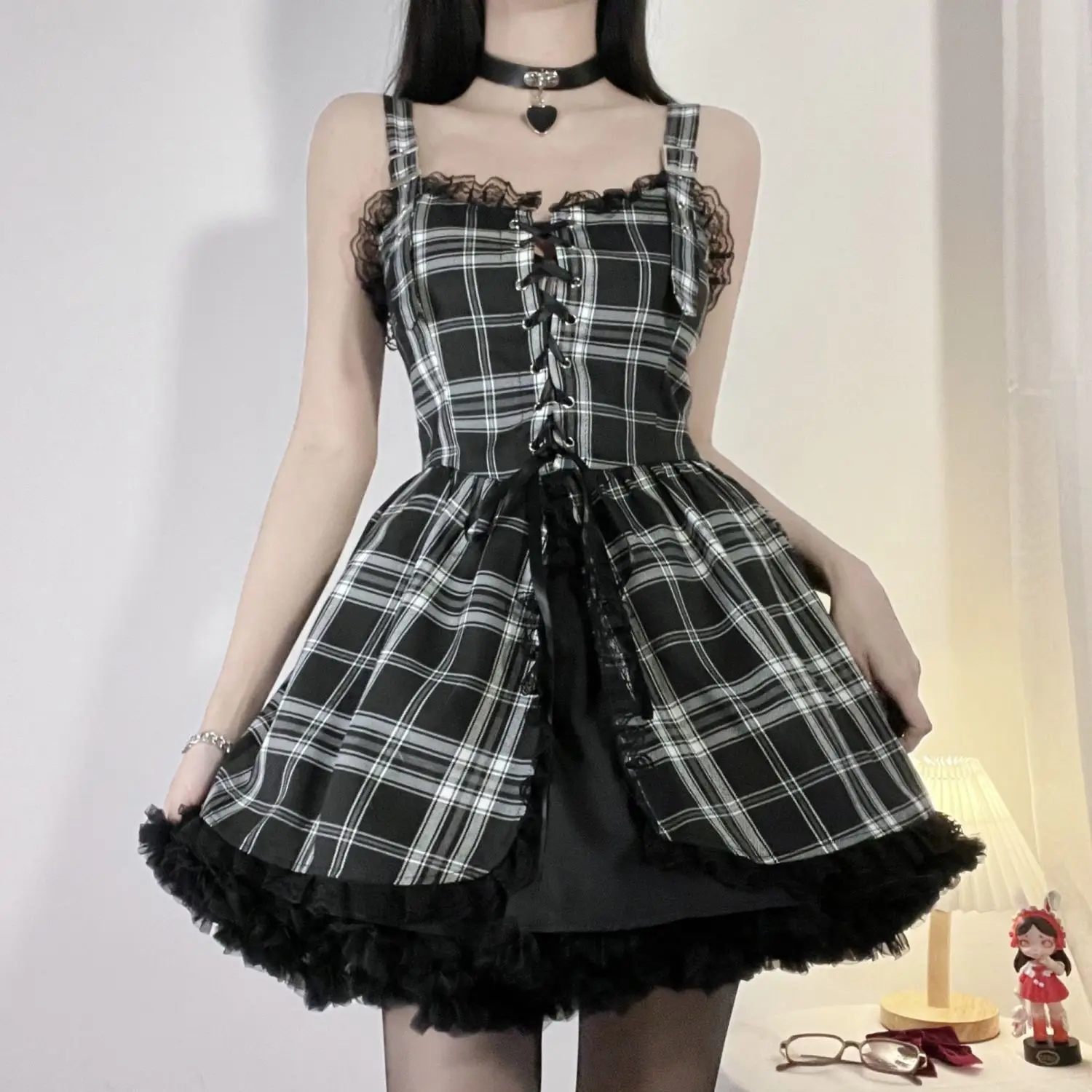 Noble Dress Lolita Gothic Vintage Sexy Spaghetti Strap High Waist Women Dresses Egirl Slim Party Club Women Grace Black