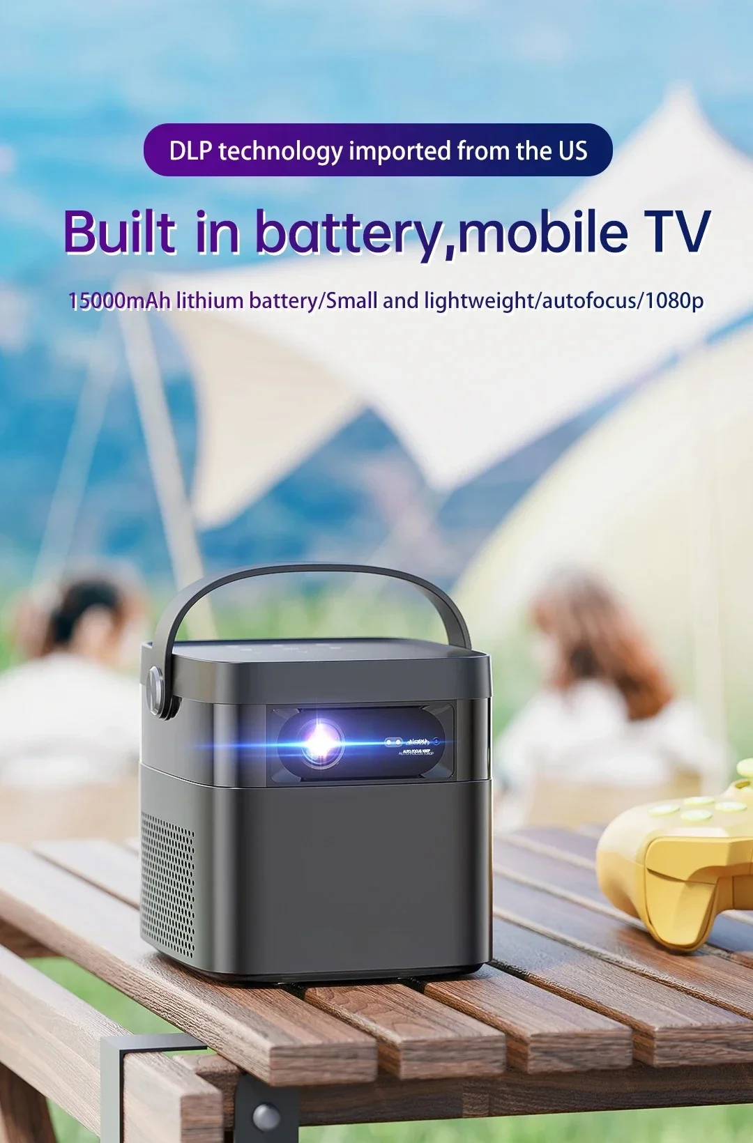 TSD-M2 Full HD 1080P 4K 250ANSI 15000mAh Auto Focus Portable Handle