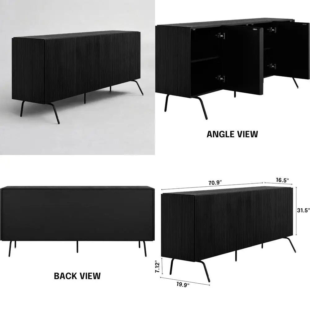 

Contemporary Sideboard with 4 Doors, Vertical Groove Buffet Cabinet, and Metal Legged Living Room Storage Cabinet