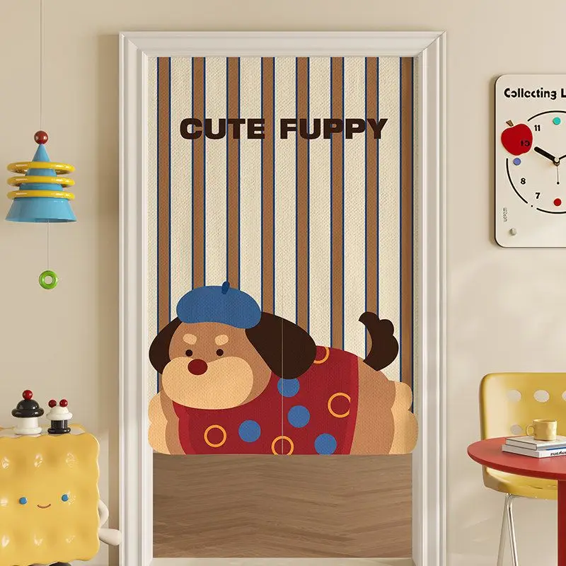 VIKAMA Stripe Bunny Puppy Print Noren Split Door Curtain Room Divider Privacy Curtain for Kids Bedroom Sweet Home Decor