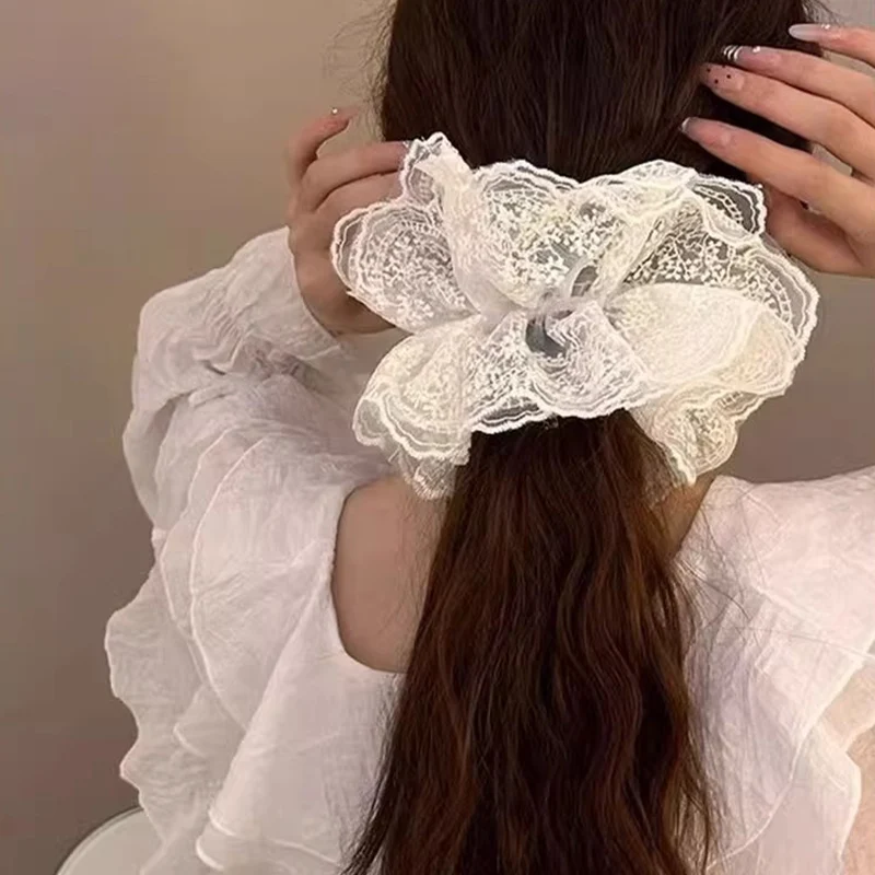 Large Lace Scrunchies for Women Oversize Elastics Hair Bands Ponytail Hold Rubber Hair Tie Rope Girls Hair Accessories