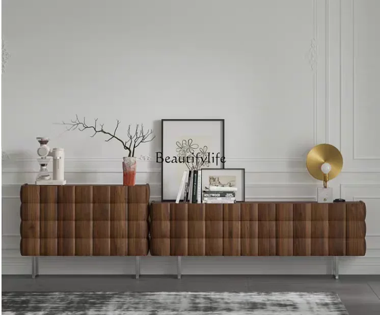 

FG10Nordic Simple Square Shape Dining Edge Entrance Cabinet Walnut Color Locker Light Luxury Italian Style