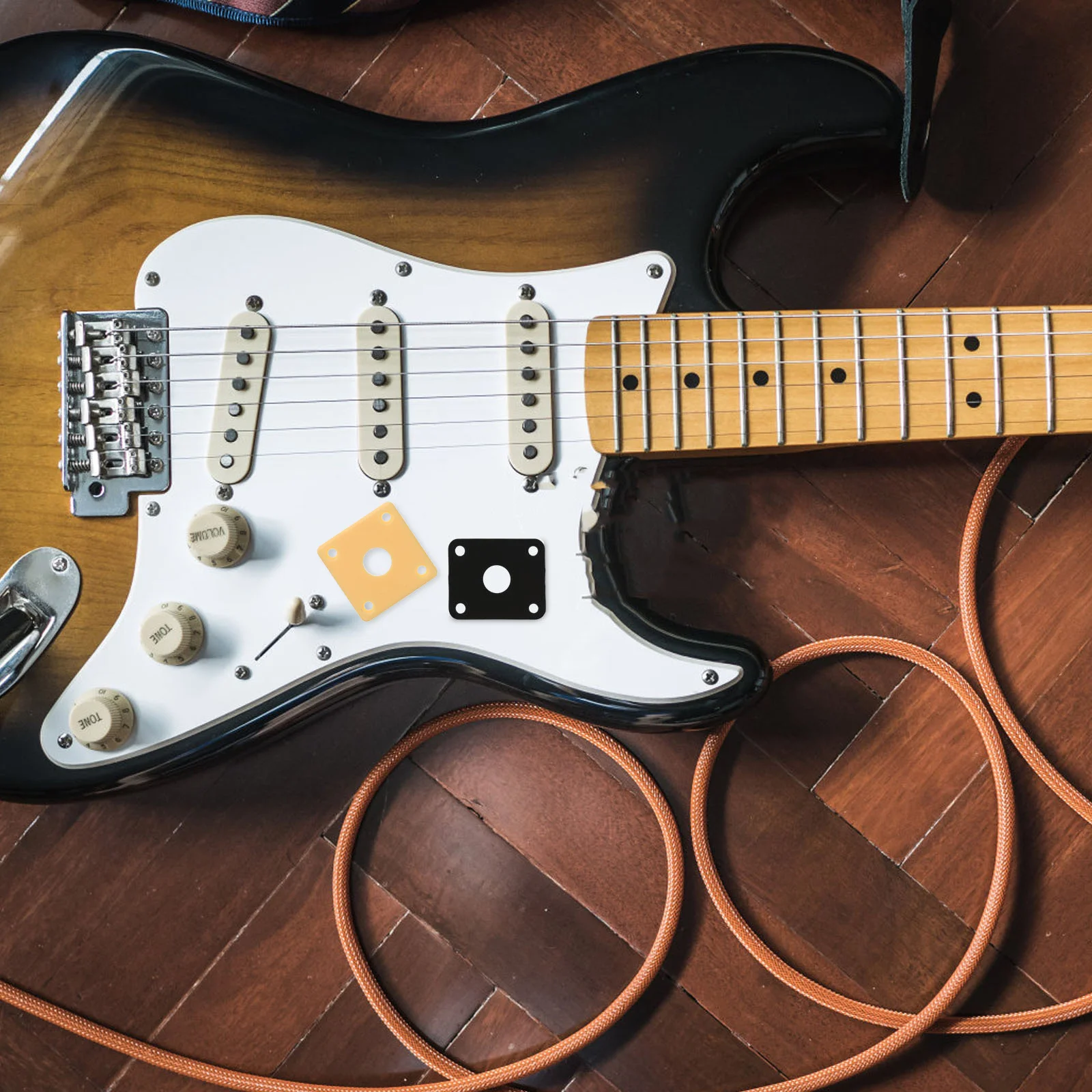 

3Pcs Guitar Jack Plate Cover Plastic Curved Square Base Plate for Electric Guitar Replacement Supplies White Black Yellow