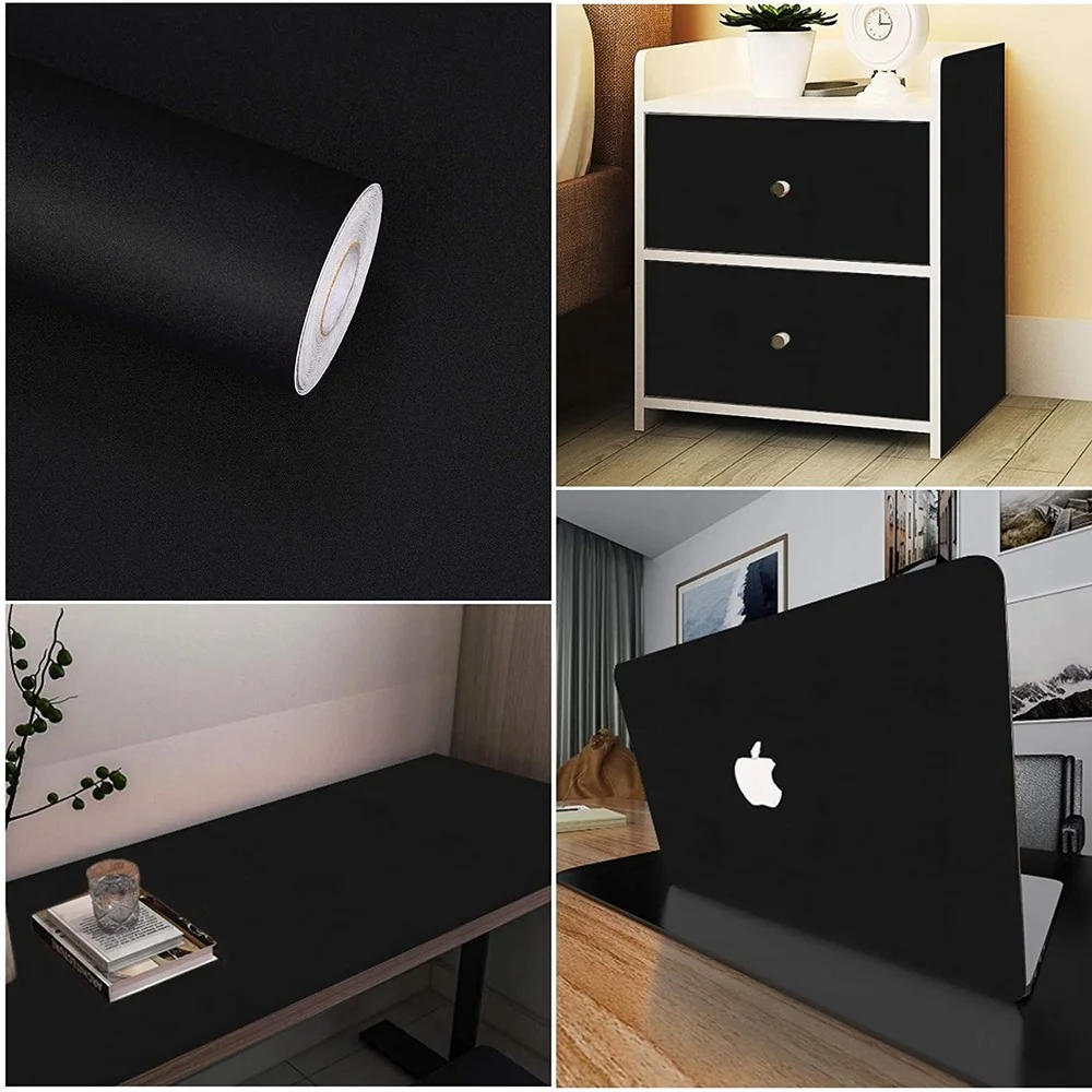 Matte Black/ Grey Wallpaper Vinyl Self-Adhesive Shelf Liner Drawer Peel and Stick Countertop Removable Contact Paper Wall Decor