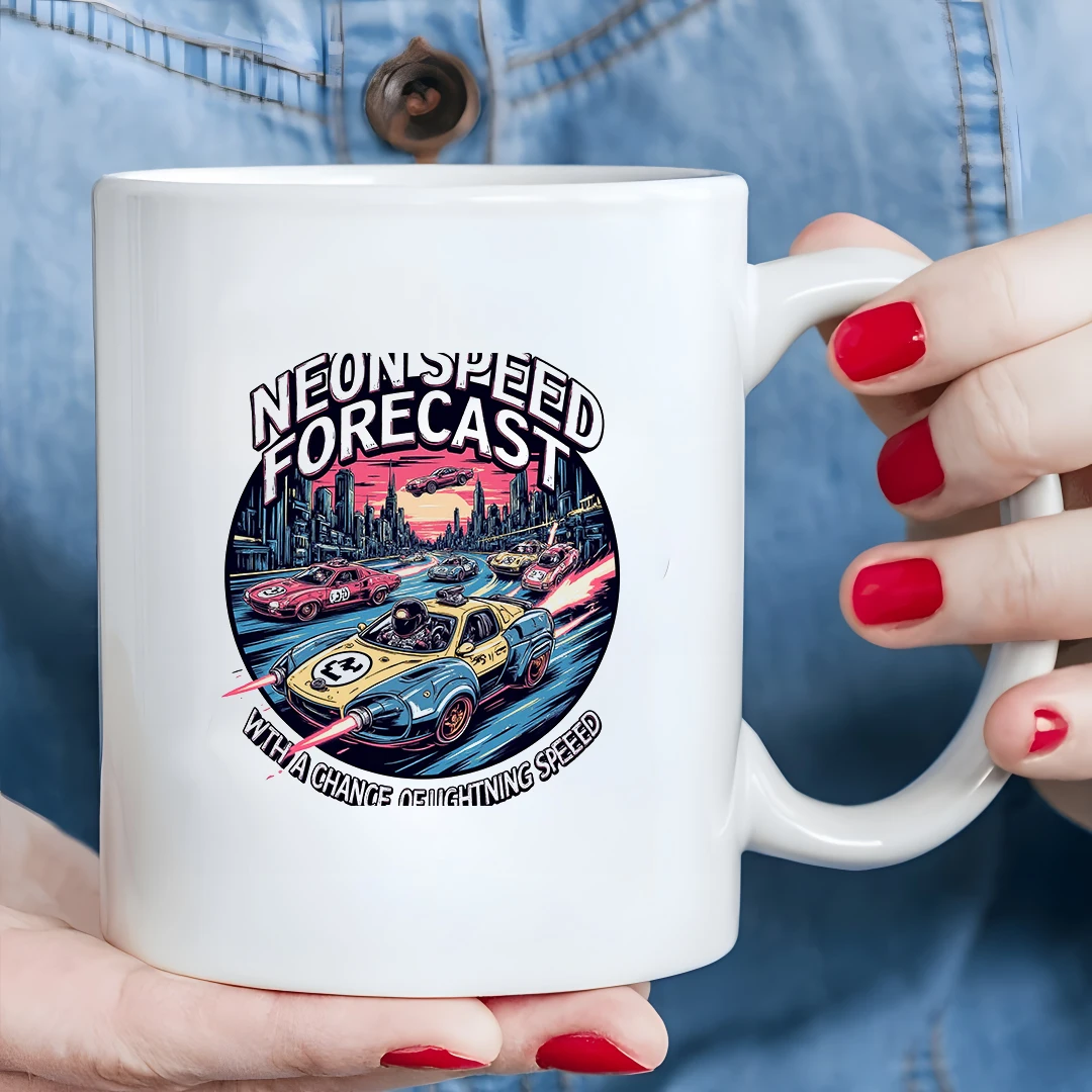 

11oz Racing Theme Mug + Neon Speed Mug Kids Cold & Hot Drink Cup Christmas Gift Family Office Cup