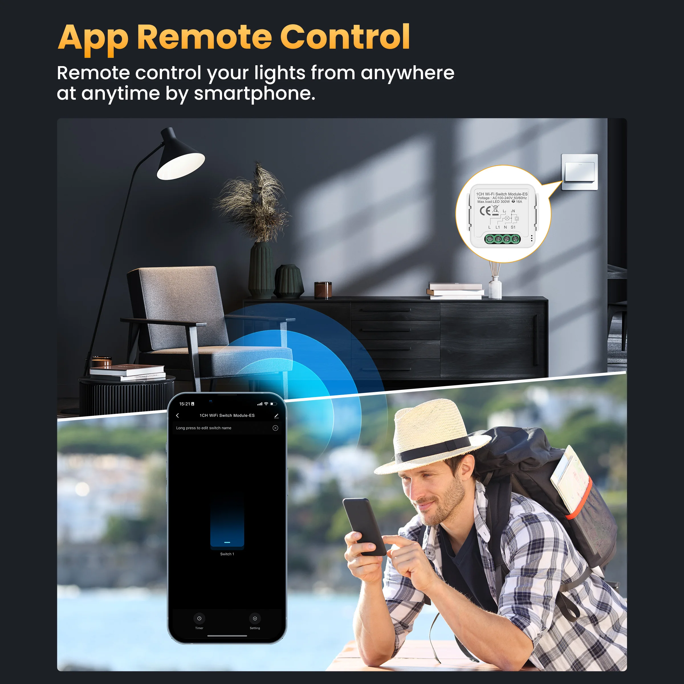 GIRIER Tuya ZigBee/WiFi Smart Switch Module 16A with Power Monitor Function Smart DIY Universal Breaker Support Alexa Hey Google