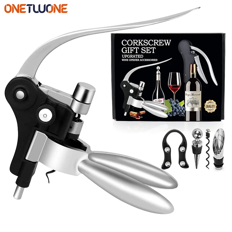 

Wine Bottle Opener Corkscrew Set Wine Opener Kit with Gift Box-with Foil Cutter,Wine Stopper,Extra Spiral and Aerator (Silver)