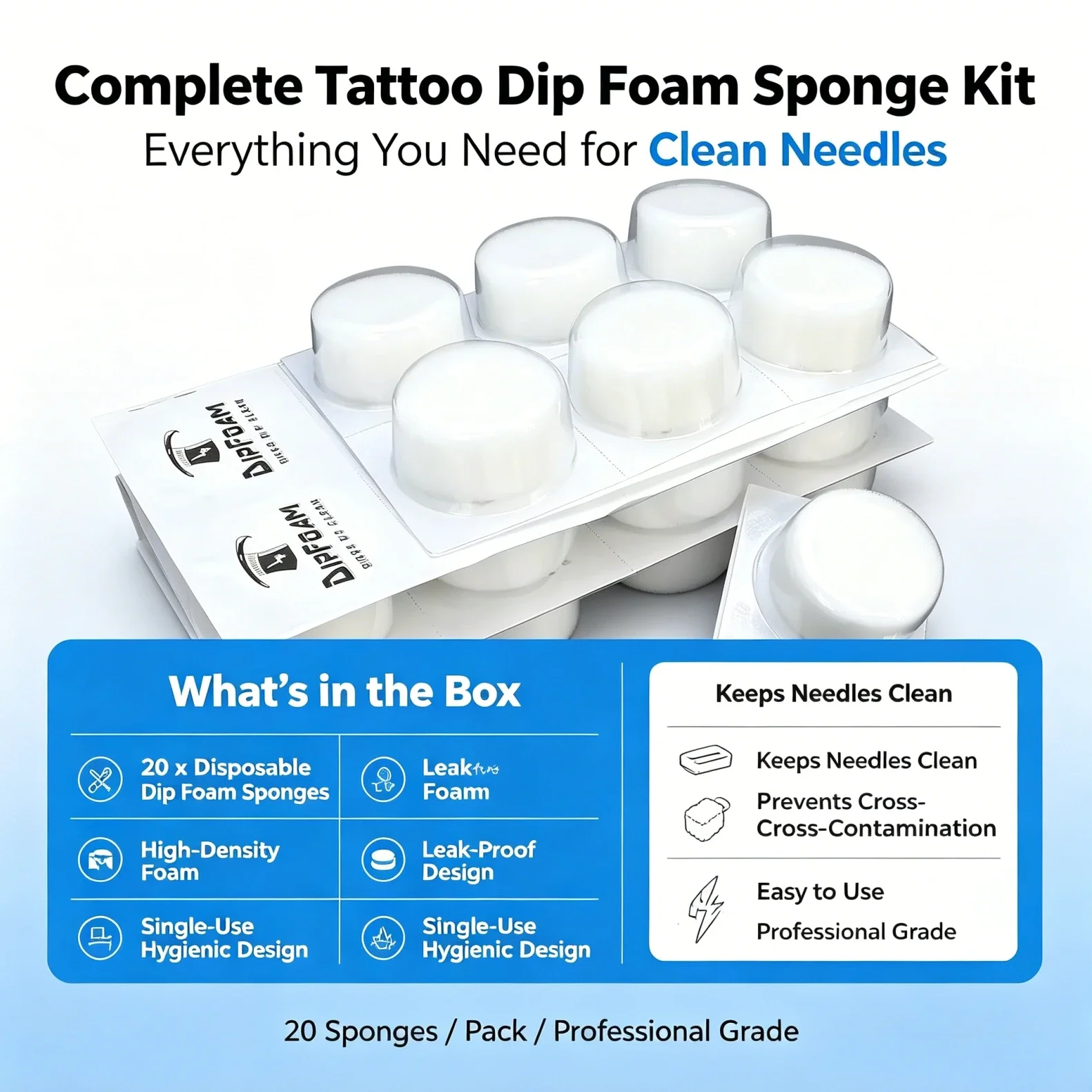 NARKASY Disposable Tattoo Rinse Cup Caps with Dip Foam Sponge | Hygienic Cleaner for Tattoo Cartridge Needles & Tips