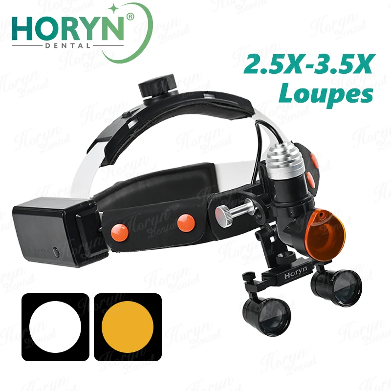 Dental Surgical LED Headlight Headband 2.5X-3.5X Adjustable Binocular Loupes 7W Ajustable Brightness Spotlight With Aluminum Box