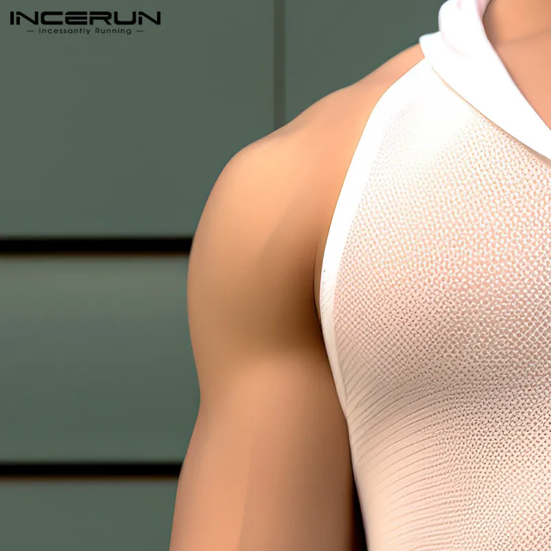 INCERUN Tops 2024 American Style Fashionable Men See-through Mesh Hooded Vests Sexy Leisure Streetwear Thin Male Tank Tops S-5XL