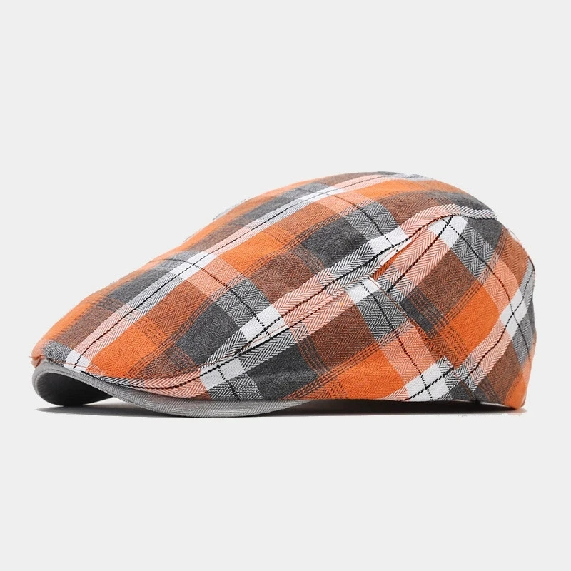 หมวกเบเร่ต์ลายสก็อตสีสันสดใสสำหรับผู้ชาย หมวกสไตล์ศิลปะทันสมัย หมวกทรงบางสำหรับฤดูใบไม้ผลิและฤดูใบไม้ร่วง หมวกนิวส์บอยสไตล์เรโทรอังกฤษสำหรับผู้หญิง