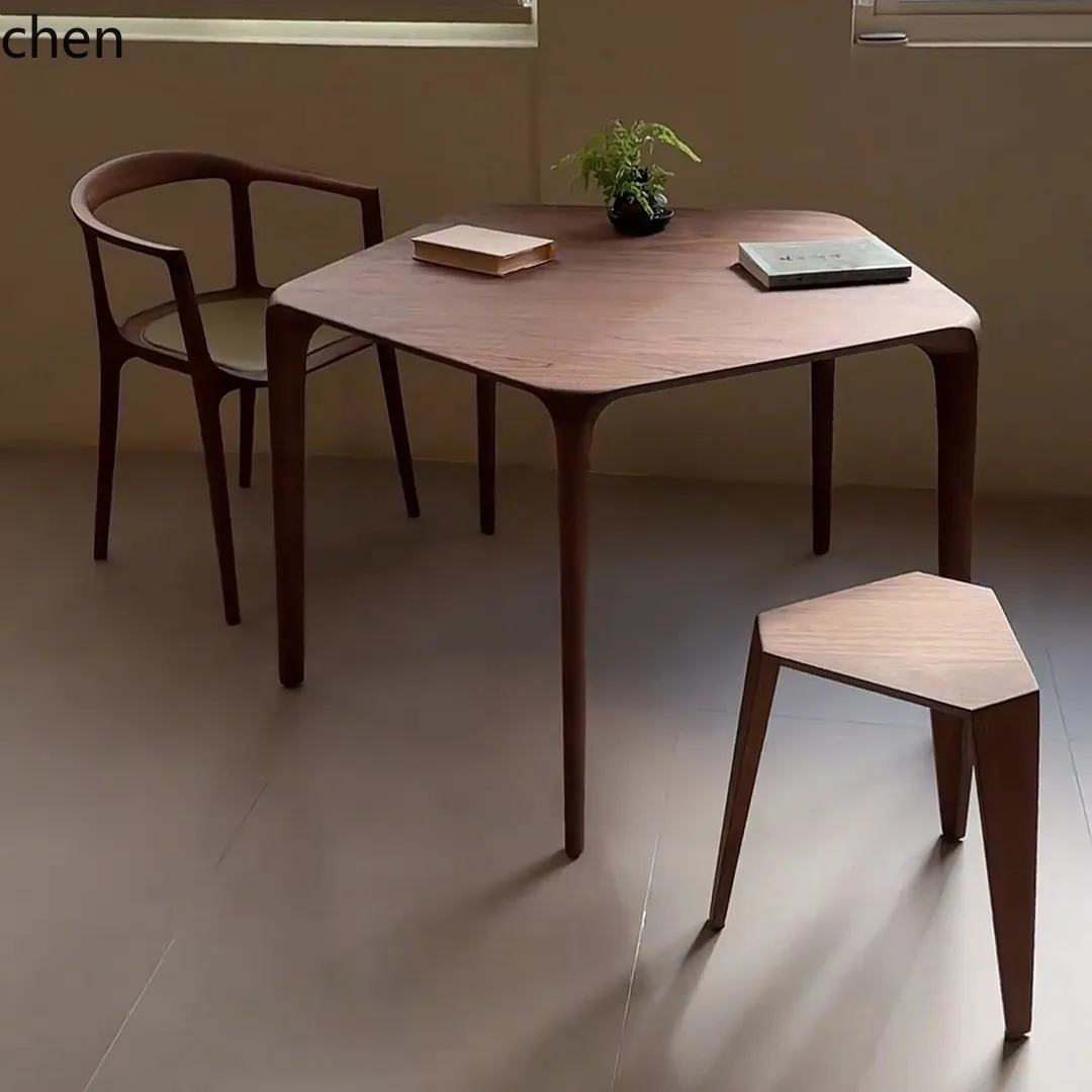 HT Black Walnut Household Solid Wood Five-Pointed Leisure Table Balcony Tea Table and Chair Set