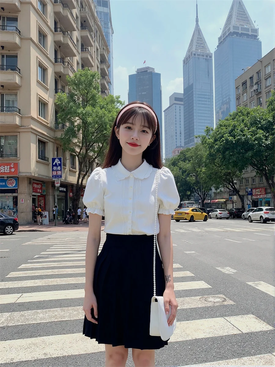 قمصان نسائية قصيرة الأكمام مع الكشكشة س الرقبة الياقة المستديرة زر الجبهة بسيطة الأساسية الحد الأدنى بلوزات بلايز عادية الموضة #2