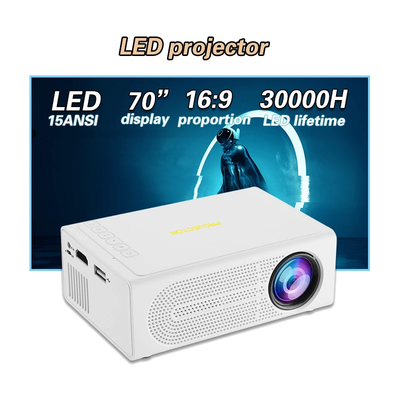 Mini proyector portátil LED Control inteligente Cine en casa Proyector LED de películas al aire libre M200, blanco, negro, EE. UU.