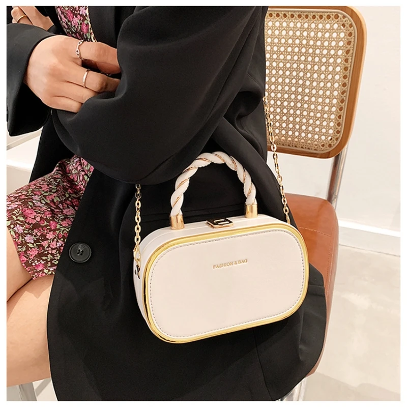 Premium Hundred Oval Box Chain Bag Girls Mini Fashion Simple Handbag Ladies Lock Crossbody Bag Shoulder Bag