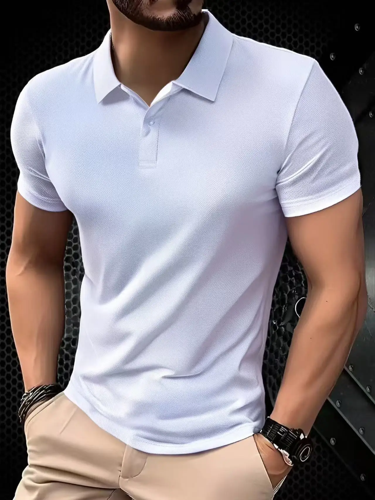 2025 Solid color polo shirt ultra-light men's quick-drying breathable sweat-wicking shirt suitable for fitness gym and running