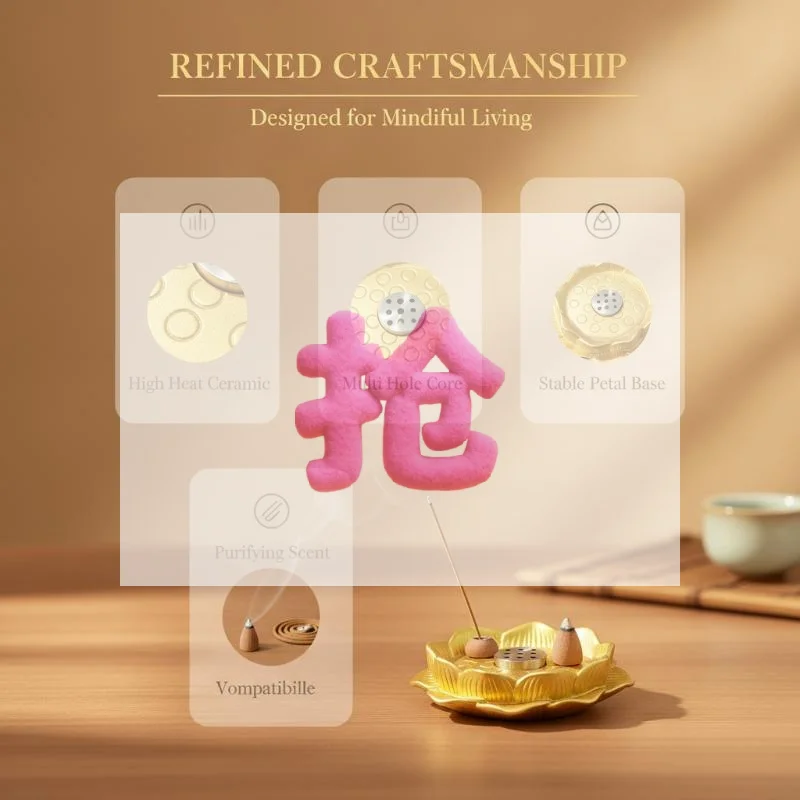 Premium Golden Lotus Incense Holder Ash Catching Detachable Insert For Meditation Yoga Home Decor