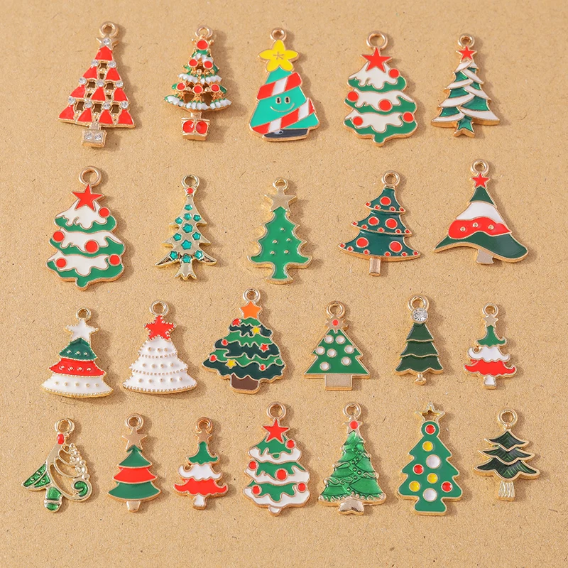 

10pcs Enamel Christmas Tree Charm Pendants for Necklace Bracelet DIY Earrings Handmade Jewelry Making Accessories Supplies