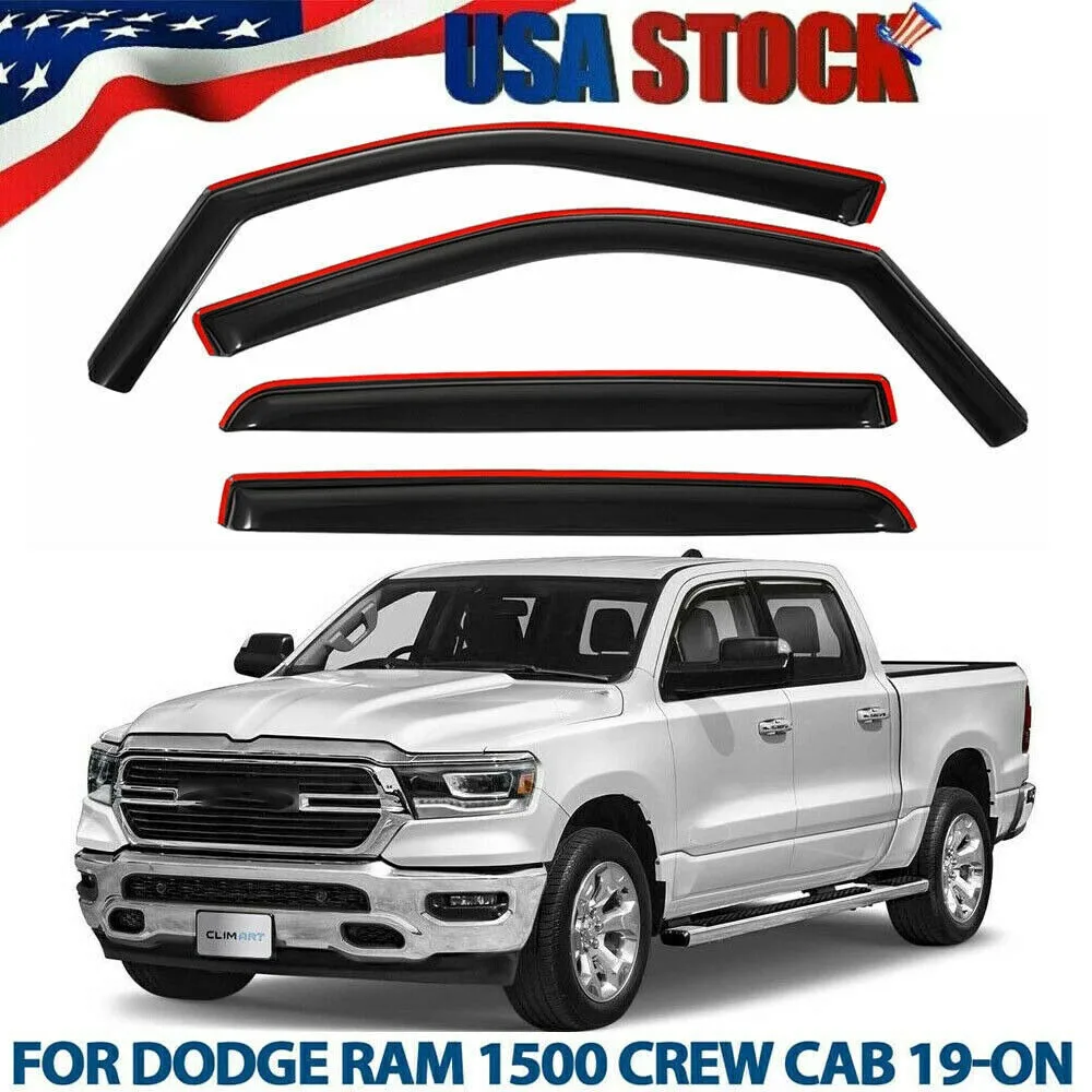 

For 2019-2024 Dodge Ram 1500 Crew Cab Smoke Window Visor Rain Guards Deflector