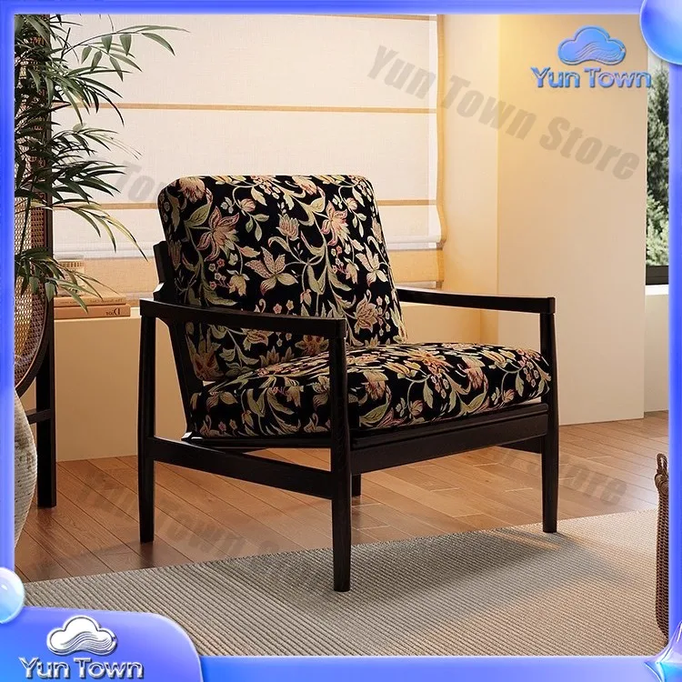 Solid Wood Single Sofa Chair for Small Space Vintage Style Living Room Bedroom Lounge Chair for Scandinavian Minimalist