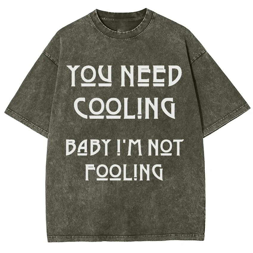 Positive Energy Cartoon Simple Letter Print T-Shirt Washed Denim High Gram Weight American Neutral Style Short Sleeves