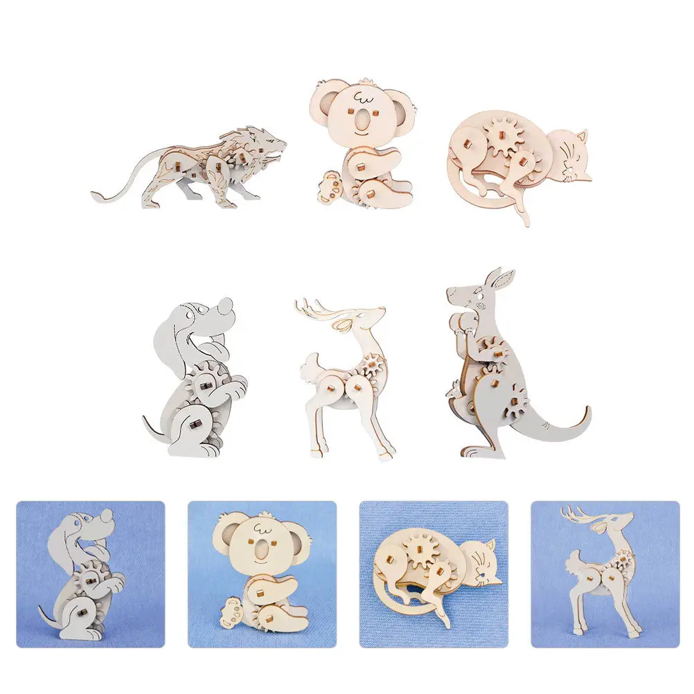 

6Sets Animal Assembly DIY Wooden Puzzle Craft 3D Hands on Project for Children Stimulate Creativity Wall Shelf Display Piece