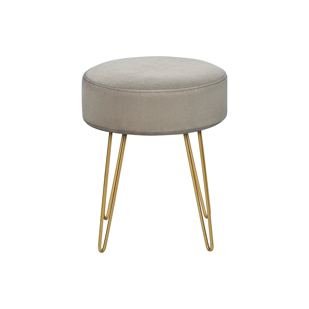 

Ottoman, Pouf, Footrest, Foot Stool, 14" Round, Beige Fabric, Gold Metal Legs, Contemporary, Modern