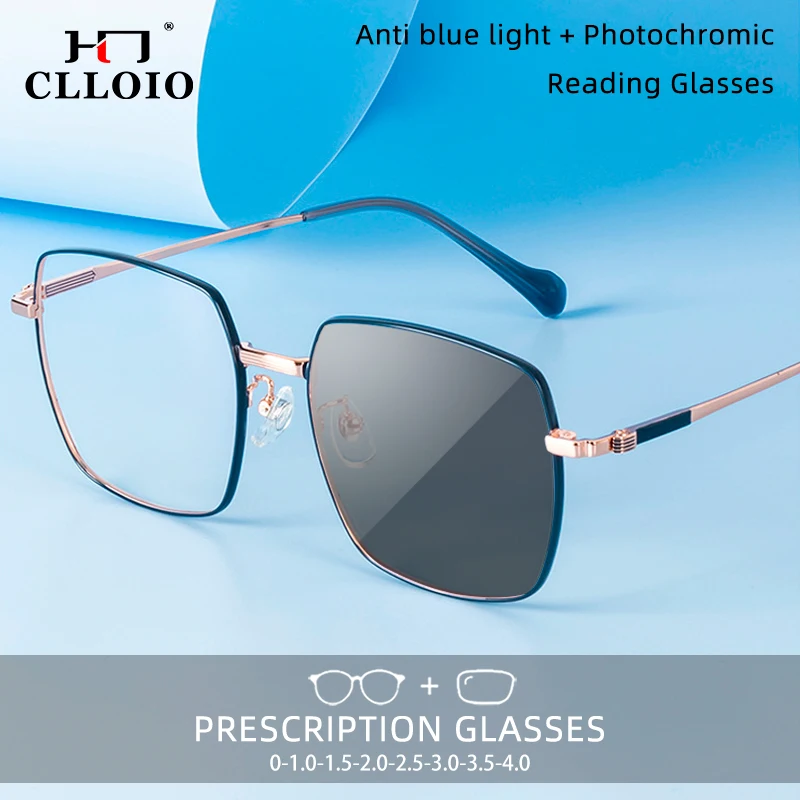 CLLOIO Currents Anti Blue Light Reading Glasses Women Ultralight  Titanium Myopia Eyeglass Photochromic HD Prescription Glasses