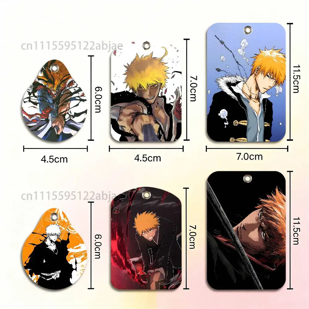 I-Ichigo Kurosaki  B-Bleach Card Case Leather Card Holder Keychain Key Ring Transportation Card Case With Lanyard