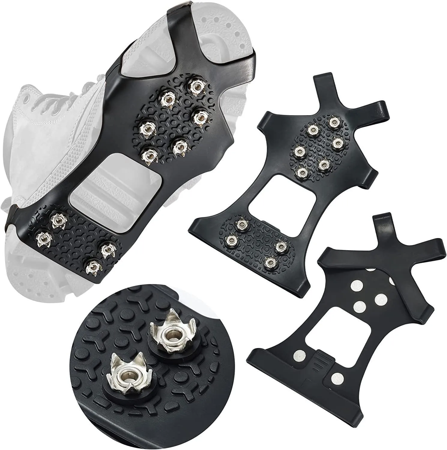 10 Teeth Snow Ice Claw Climbing Anti-Slip Ice Grips Shoe Spikes Crampon Cleats Sport Shoes Cover for Walking Hiking Boots