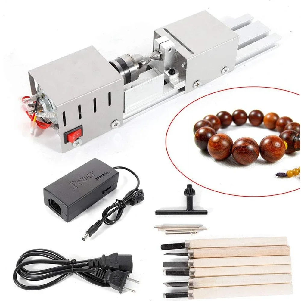 

12-24V DIY Mini Wood Lathe Machine Rotary Tool Miniature Buddha Pearl Lathe Woodworking Buddha Pearl Grinding Polishing