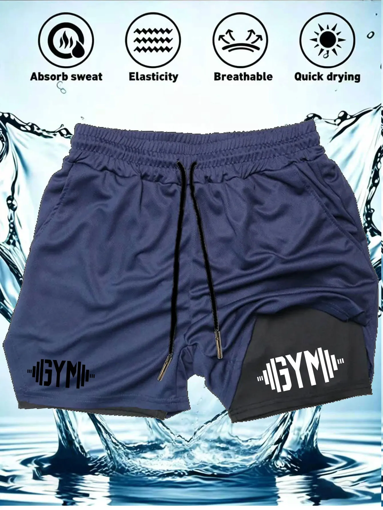 Summer Men's Running Double Deck Shorts Fitness Gym Training 2-In-1 Sports Shorts Quick Drying Exercise Double-Layer Short