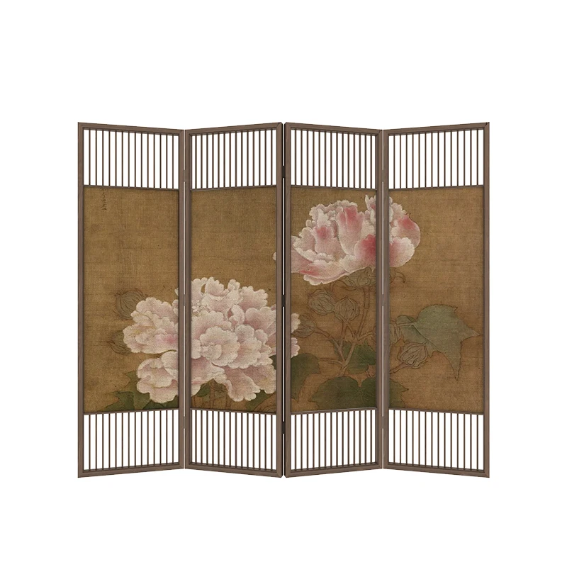 

New Chinese retro flower solid wood screen partition living room bedroom sofa home cover entrance entrance folding screen