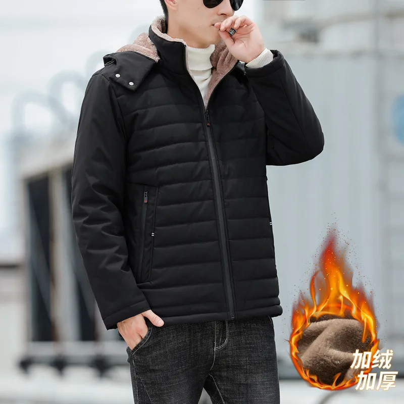 

Cotton Padded Men's Winter Parkas Windproof and Plush Thick Jacket Coat Middle-aged Cotton Jacket High-quality Hooded Parkas