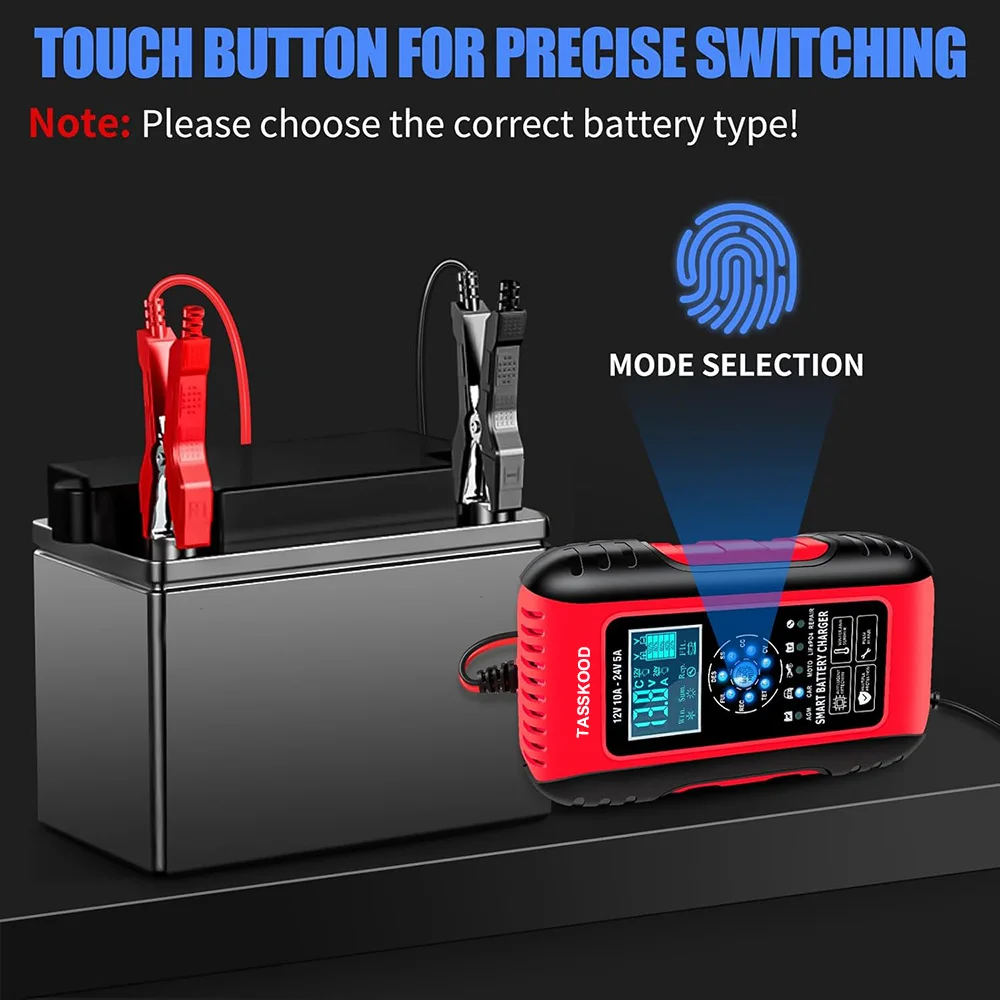 شاحن بطارية السيارة 10A Lifepo4 شاحن بطارية السيارة من حمض الرصاص، شاحن هزيلة للسيارات 12/24 فولت الكل في 1 صيانة البطارية