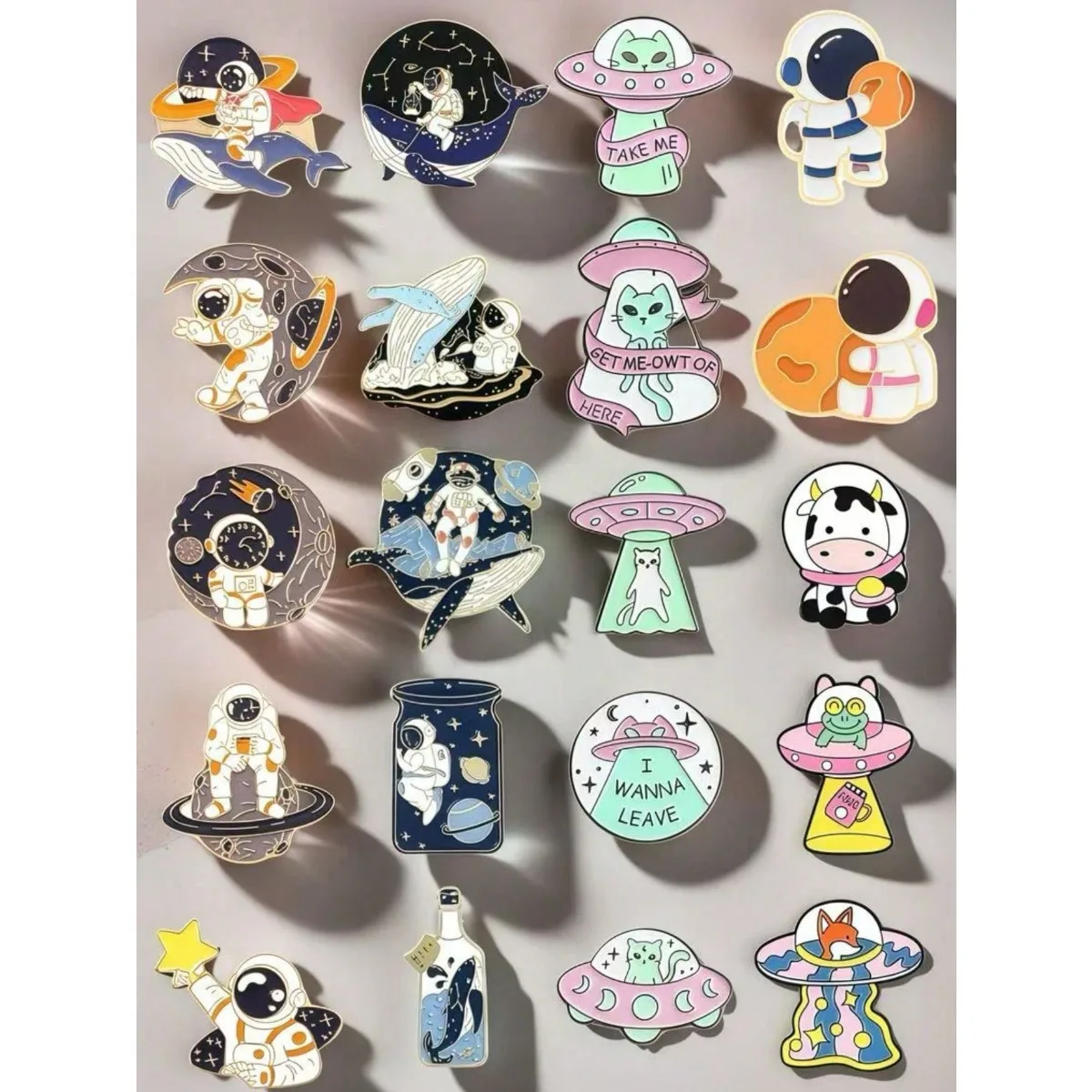 Fashion Cartoon Series Environmental Protection Brooch Badge Cute Astronaut Flying Whale Design Creative Imagination Brooch