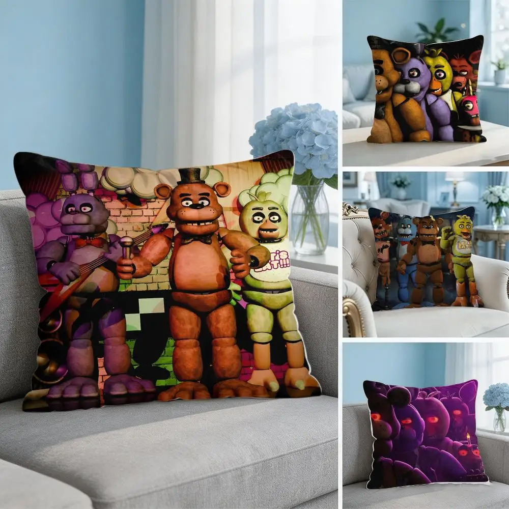 FNAF F-Five N-Nights At F-Freddys Game Cushion Cover Soft Short Plush Throw Pillow Cover Hidden Zipper Cutecore Sofa Home Decor