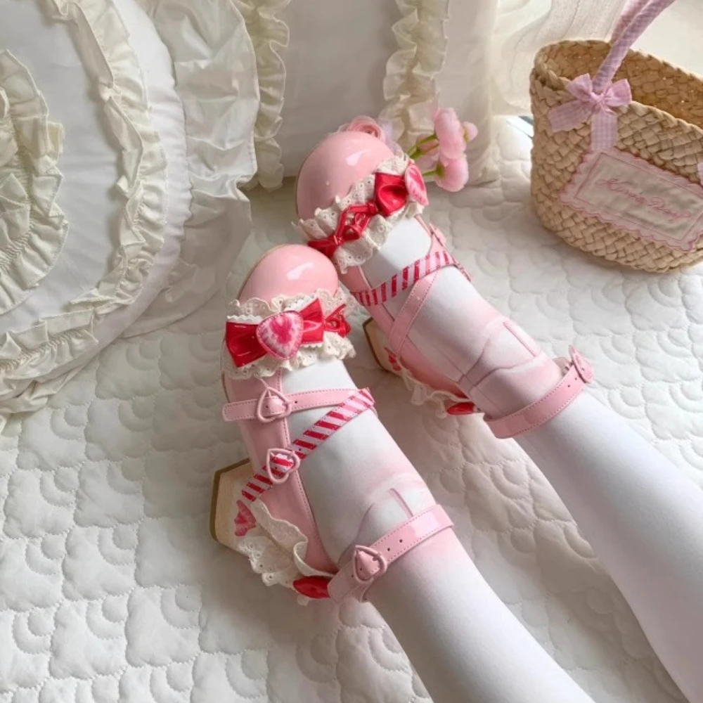 

Kawaii Pink Lolita Platform Women's Shoes Flats Cute Mary Jane Shoes for Women Casual Sweet High Heels Summer Pumps