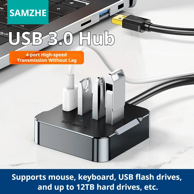 

USB-хаб SAMZHE с 4 портами USB 3.0, док-станция, высокоскоростная передача данных 5 Гбит/с, USB 3.0, для ноутбуков, MacBook Pro, Air, ПК