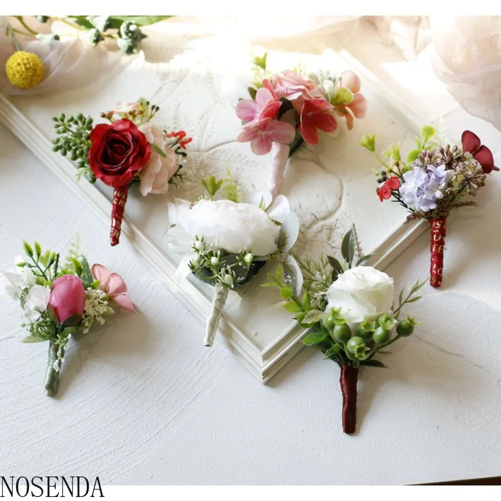 

Red Rose Corsage and Boutonniere Set Corsage Wristlet Band Bracelet for Prom Decor and Boutonniere for Men Wedding Flowers