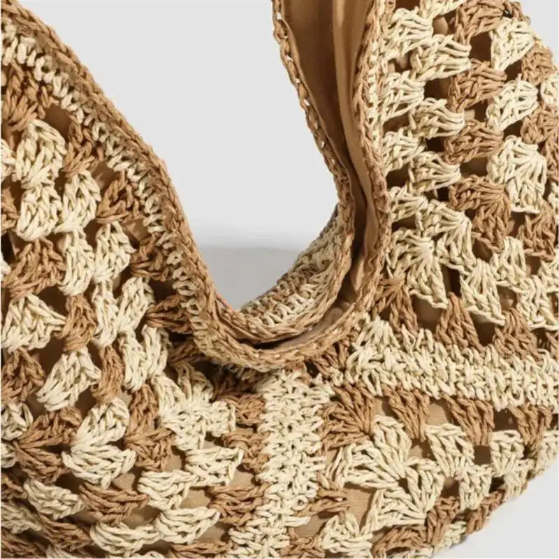Bloom Vacation Large Capacity Woven Bags Women New 2025 Summer Hollow Out Beach Female Retro Casual Handbag Tote Bag Chic